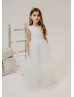 Ivory Lace Pleated Tulle Graceful Flower Girl Dress